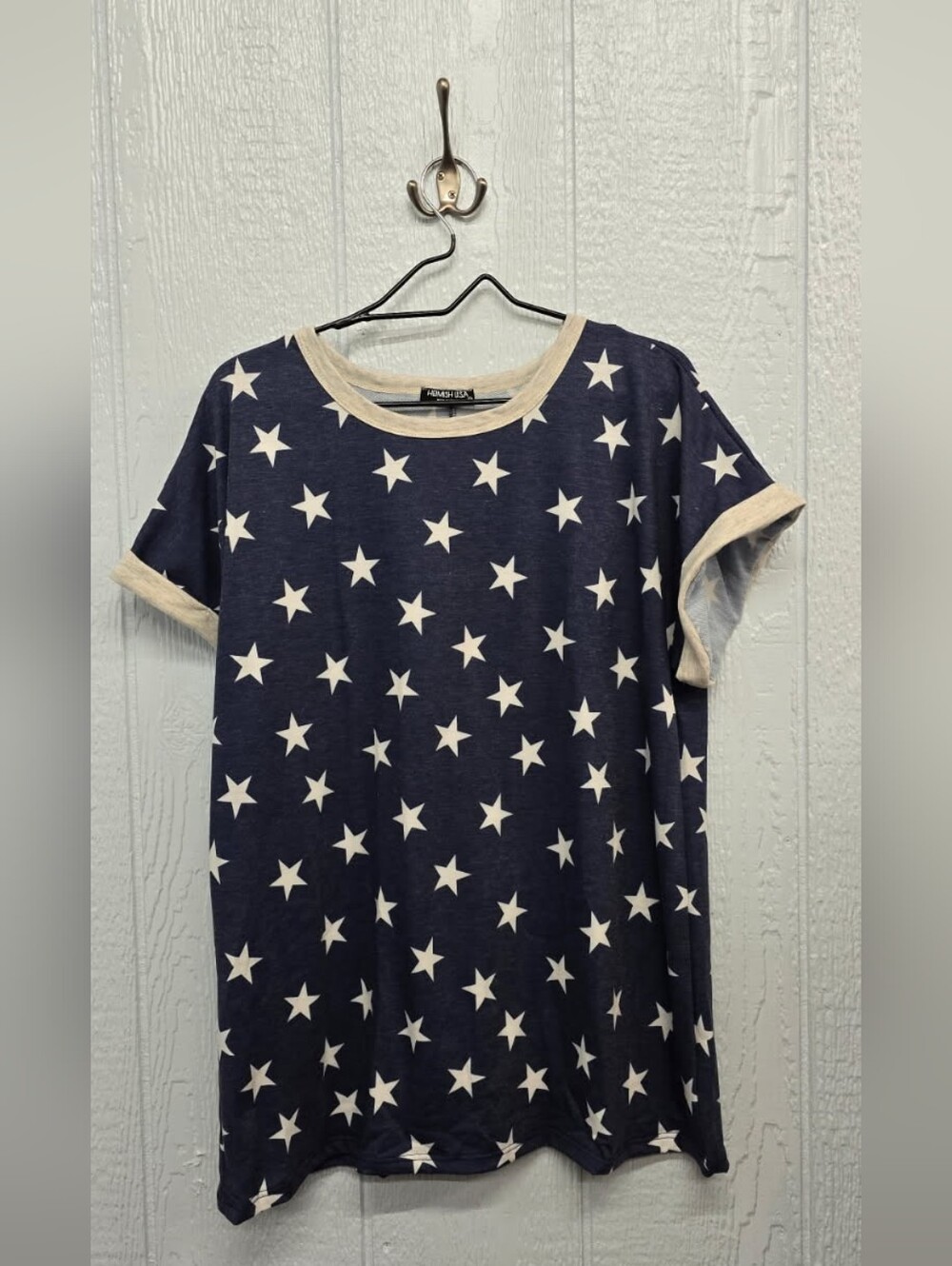 New 1X HEIMISH USA Navy Tee with Cream Trim